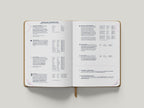 Open notebook with astrology overview notes on a white background
